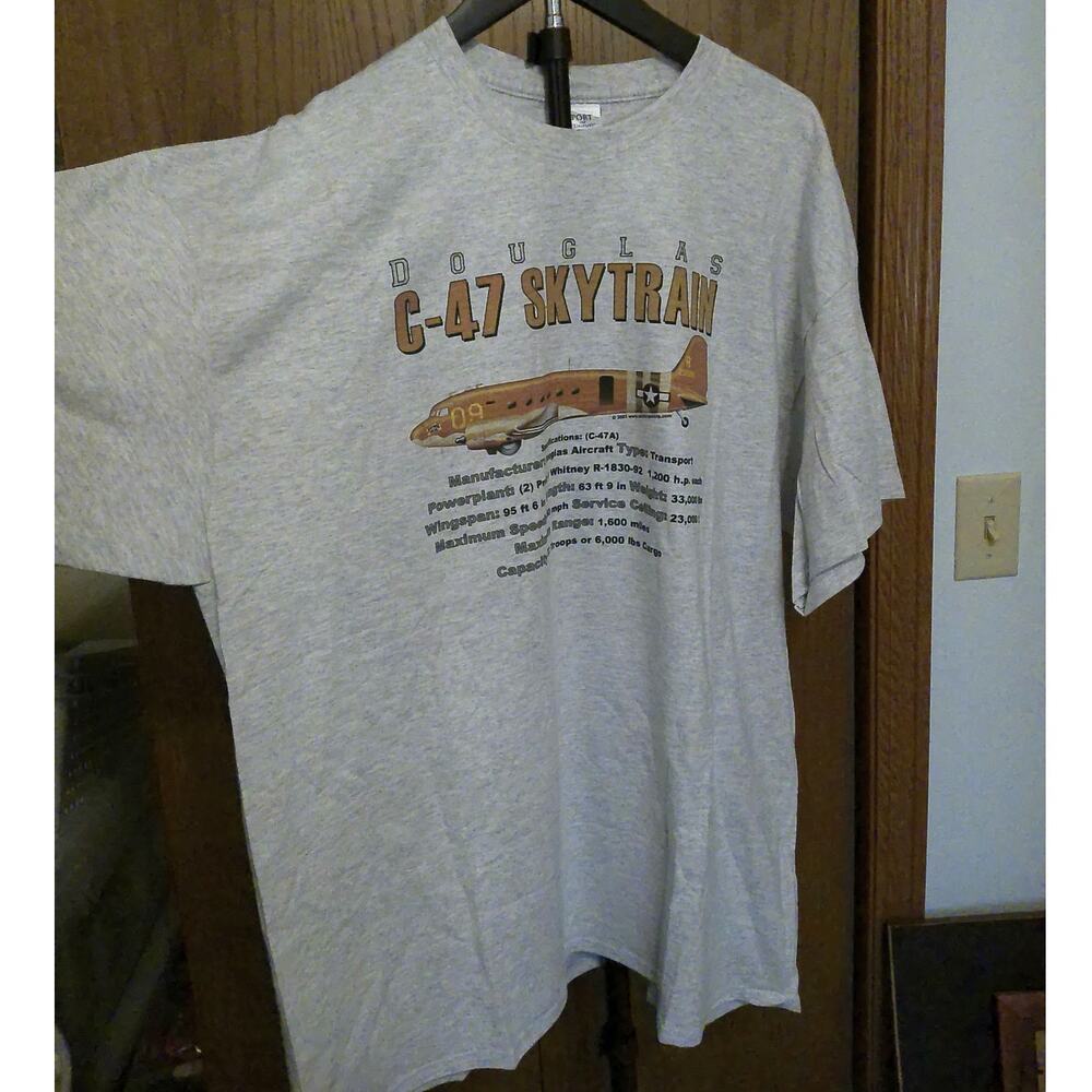 Douglas C-47 Skytrain Military Graphic T-Shirt Gray XL